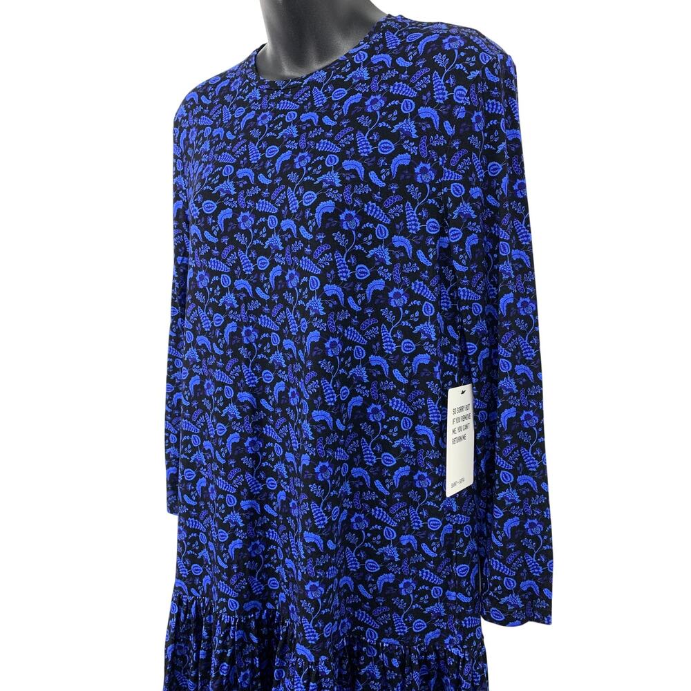 Saint + Sofia Ottilie Ruffle Dress Blue Paisley Floral Long Sleeve 2 Women New - Picture 3 of 10